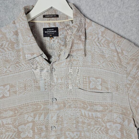 Quiksilver Waterman Shirt Hawaiian Tribal Print comfort Fit Button Down SHIRT XL - Picture 2 of 8